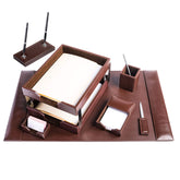 Dark Brown Bonded Leather Desk Set, 9pc